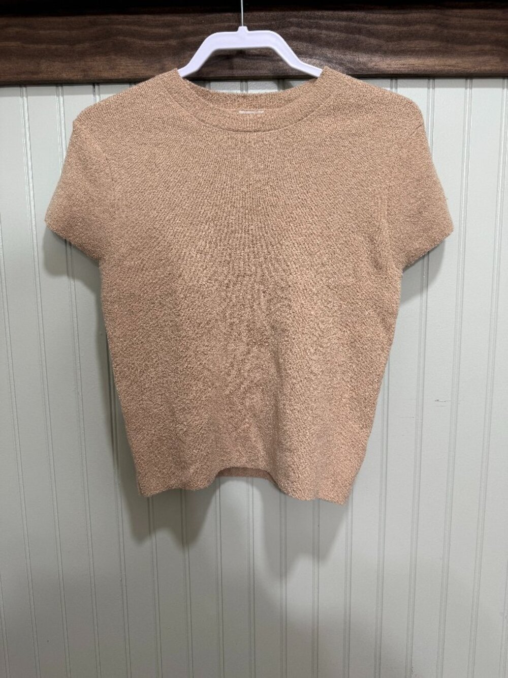 A New Day Beige Bouclé Knit Short Sleeve Sweater Top NWT | Size L